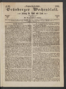 Grünberger Wochenblatt: Zeitung für Stadt und Land, No. 30. (17. April 1864)