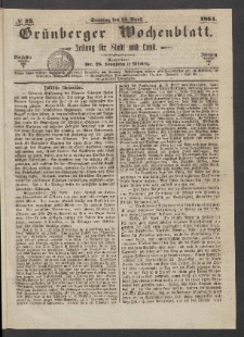 Grünberger Wochenblatt: Zeitung für Stadt und Land, No. 32. (24. April 1864)