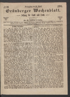 Grünberger Wochenblatt: Zeitung für Stadt und Land, No. 33. (28. April 1864)