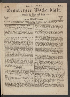 Gr&uuml;nberger Wochenblatt: Zeitung f&uuml;r Stadt und Land, No. 37. (12. Mai 1864)