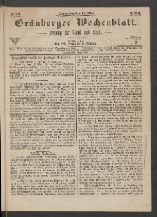 Grünberger Wochenblatt: Zeitung für Stadt und Land, No. 37. (12. Mai 1864)