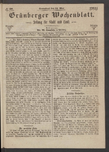 Grünberger Wochenblatt: Zeitung für Stadt und Land, No. 38. (14. Mai 1864)