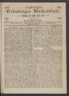 Grünberger Wochenblatt: Zeitung für Stadt und Land, No. 41. (26. Mai 1864)
