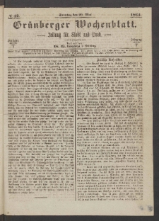 Grünberger Wochenblatt: Zeitung für Stadt und Land, No. 42. (29. Mai 1864)