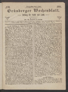 Grünberger Wochenblatt: Zeitung für Stadt und Land, No. 43. (2. Juni 1864)