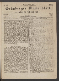 Grünberger Wochenblatt: Zeitung für Stadt und Land, No. 44. (5. Juni 1864)