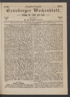 Gr&uuml;nberger Wochenblatt: Zeitung f&uuml;r Stadt und Land, No. 45. (9. Juni 1864)