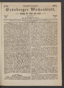 Grünberger Wochenblatt: Zeitung für Stadt und Land, No. 45. (9. Juni 1864)