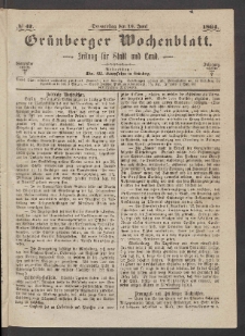 Grünberger Wochenblatt: Zeitung für Stadt und Land, No. 47. (16. Juni 1864)