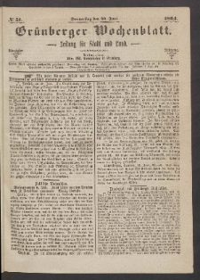 Grünberger Wochenblatt: Zeitung für Stadt und Land, No. 51. (30. Juni 1864)