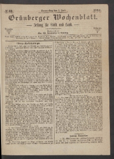 Grünberger Wochenblatt: Zeitung für Stadt und Land, No. 53. (7. Juli 1864)