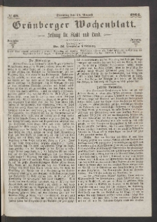 Grünberger Wochenblatt: Zeitung für Stadt und Land, No. 68. (28. August 1864)