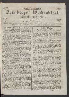 Grünberger Wochenblatt: Zeitung für Stadt und Land, No. 70. (4. September 1864)