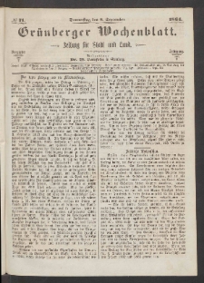 Grünberger Wochenblatt: Zeitung für Stadt und Land, No. 71. (8. September 1864)
