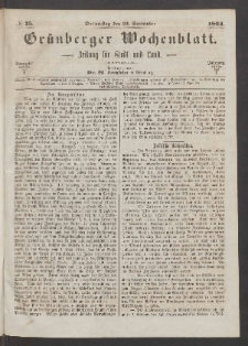 Grünberger Wochenblatt: Zeitung für Stadt und Land, No. 75. (22. September 1864)