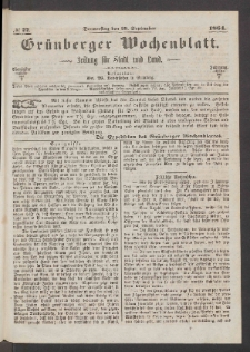 Grünberger Wochenblatt: Zeitung für Stadt und Land, No. 77. (29. September 1864)