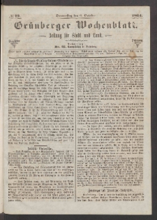 Grünberger Wochenblatt: Zeitung für Stadt und Land, No. 79. (6. October 1864)