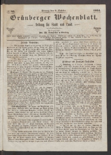 Grünberger Wochenblatt: Zeitung für Stadt und Land, No. 80. (9. October 1864)