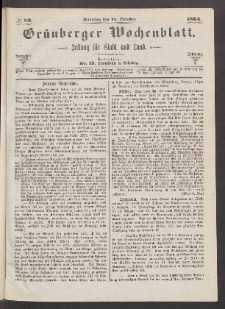 Grünberger Wochenblatt: Zeitung für Stadt und Land, No. 82. (16. October 1864)