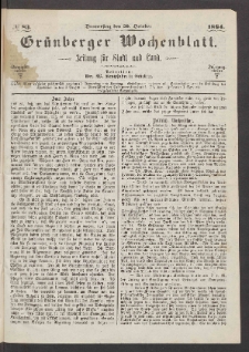 Grünberger Wochenblatt: Zeitung für Stadt und Land, No. 83. (20. October 1864)