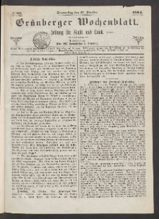 Grünberger Wochenblatt: Zeitung für Stadt und Land, No. 85. (27. October 1864)