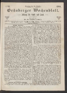 Grünberger Wochenblatt: Zeitung für Stadt und Land, No. 86. (30. October 1864)