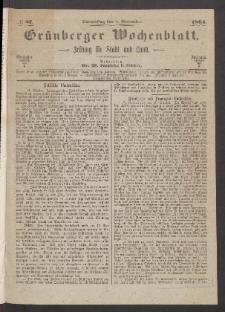 Grünberger Wochenblatt: Zeitung für Stadt und Land, No. 87. (3. November 1864)
