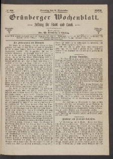 Grünberger Wochenblatt: Zeitung für Stadt und Land, No. 88. (6. November 1864)