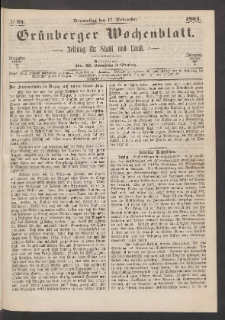 Grünberger Wochenblatt: Zeitung für Stadt und Land, No. 91. (17. November 1864)