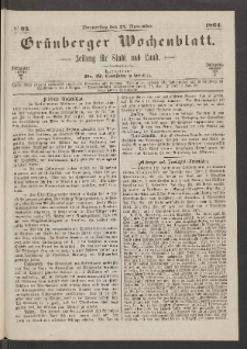 Grünberger Wochenblatt: Zeitung für Stadt und Land, No. 93. (24. November 1864)