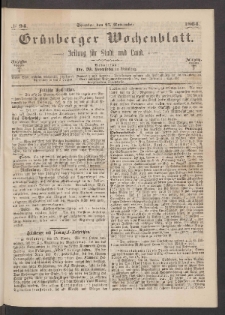 Grünberger Wochenblatt: Zeitung für Stadt und Land, No. 94. (27. November 1864)