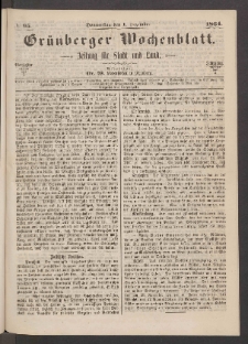 Grünberger Wochenblatt: Zeitung für Stadt und Land, No. 95. (1. Dezember 1864)