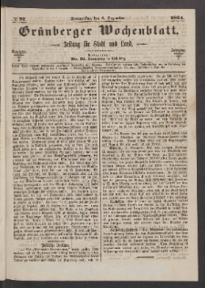 Grünberger Wochenblatt: Zeitung für Stadt und Land, No. 97. (8. Dezember 1864)