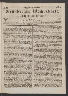 Grünberger Wochenblatt: Zeitung für Stadt und Land, No. 99. (15. Dezember 1864)