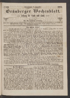 Grünberger Wochenblatt: Zeitung für Stadt und Land, No. 102. (24. Dezember 1864)