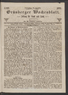 Grünberger Wochenblatt: Zeitung für Stadt und Land, No. 103. (29. Dezember 1864)