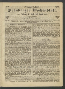 Grünberger Wochenblatt: Zeitung für Stadt und Land, No. 2. (8. Januar 1865)