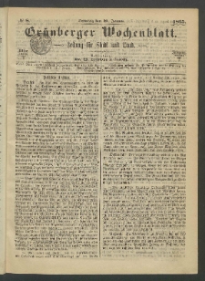Grünberger Wochenblatt: Zeitung für Stadt und Land, No. 8. (29. Januar 1865)