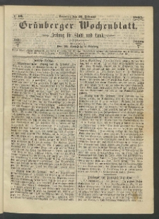 Grünberger Wochenblatt: Zeitung für Stadt und Land, No. 16. (26. Februar 1865)