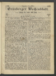 Grünberger Wochenblatt: Zeitung für Stadt und Land, No. 17. (2. März 1865)