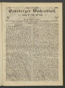 Grünberger Wochenblatt: Zeitung für Stadt und Land, No. 18. (5. März 1865)