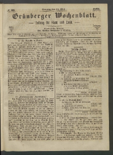 Grünberger Wochenblatt: Zeitung für Stadt und Land, No. 38. (14. Mai 1865)