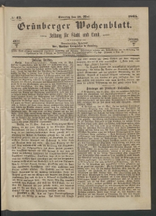 Grünberger Wochenblatt: Zeitung für Stadt und Land, No. 42. (28. Mai 1865)