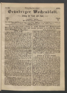 Grünberger Wochenblatt: Zeitung für Stadt und Land, No. 43. (1. Juni 1865)