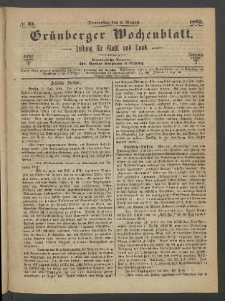 Grünberger Wochenblatt: Zeitung für Stadt und Land, No. 61. (3. August 1865)