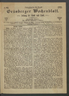 Grünberger Wochenblatt: Zeitung für Stadt und Land, No. 63. (10. August 1865)