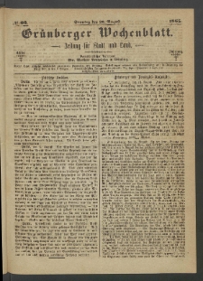 Grünberger Wochenblatt: Zeitung für Stadt und Land, No. 66. (20. August 1865)