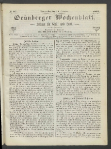 Grünberger Wochenblatt: Zeitung für Stadt und Land, No. 83. (19. October 1865)