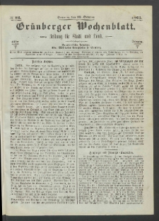 Grünberger Wochenblatt: Zeitung für Stadt und Land, No. 84. (22. October 1865)