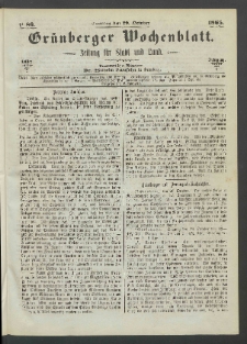 Grünberger Wochenblatt: Zeitung für Stadt und Land, No. 86. (29. October 1865)